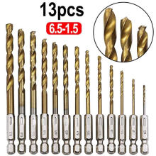 Conjunto de broca helicoidal de titânio - 13 peças hexagonais aço de alta velocidade para madeira, plástico, alumínio, troca rápida, 1/16 &quot;-1/4&quot;